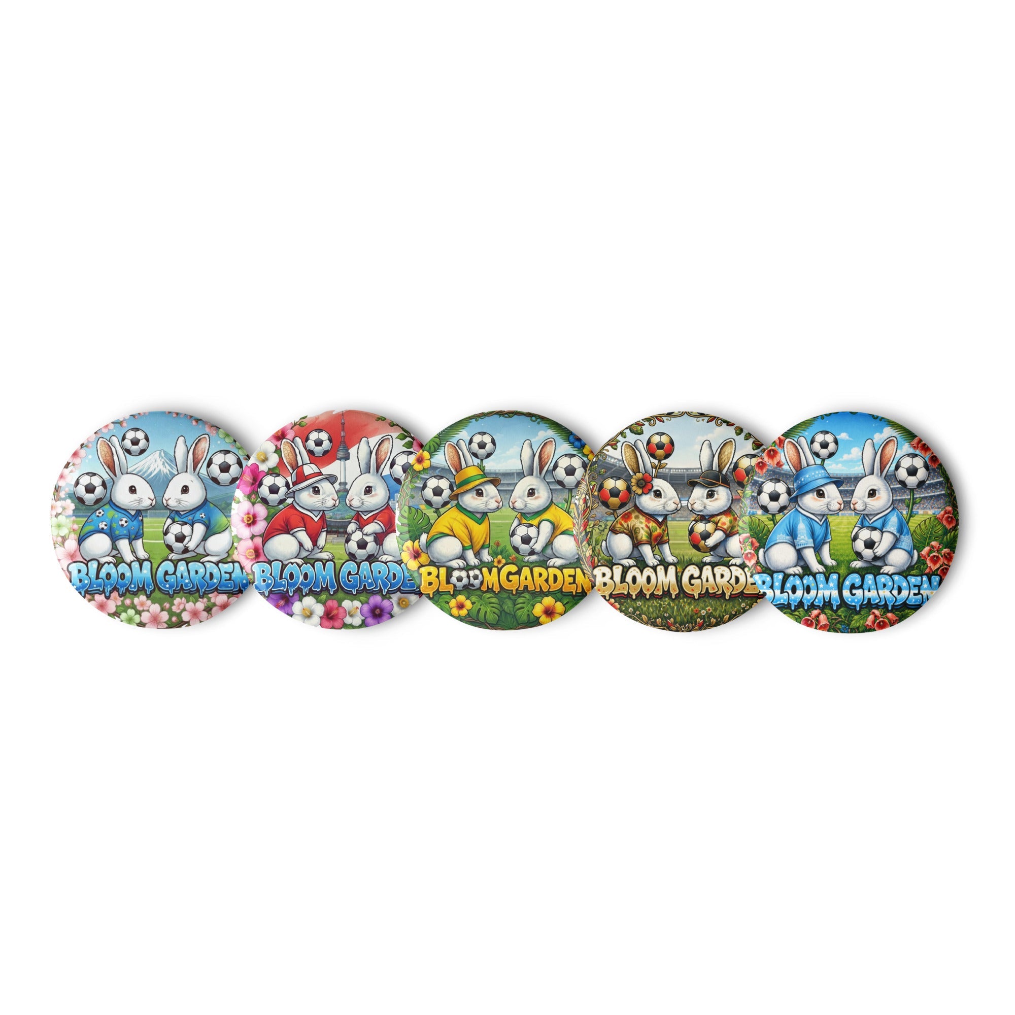 Asian Spirit Badge Set ( 5 Pins ) - Japan, Korea , Brazil, Germany, Argentina, - BLOOM GARDEN