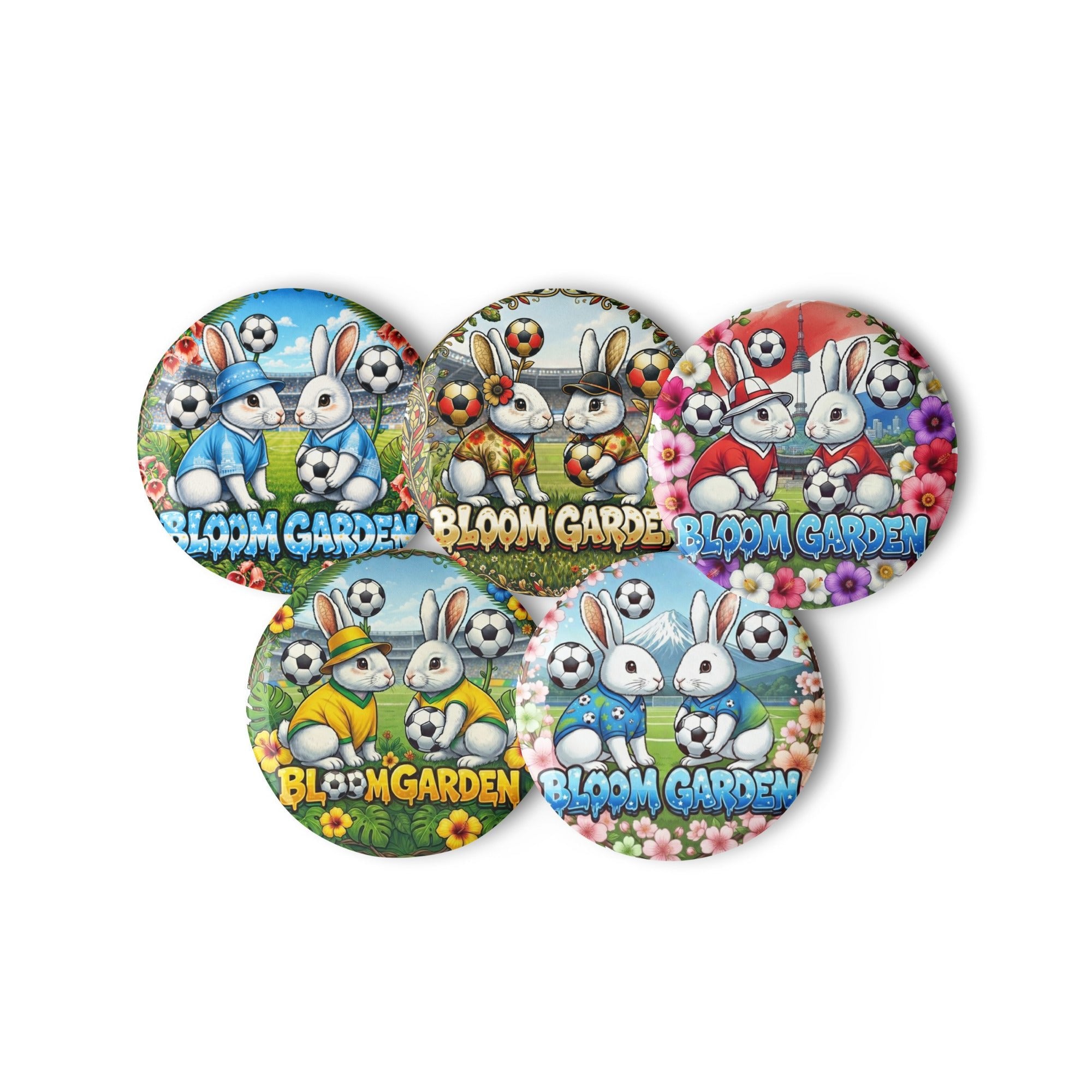 Asian Spirit Badge Set ( 5 Pins ) - Japan, Korea , Brazil, Germany, Argentina, - BLOOM GARDEN