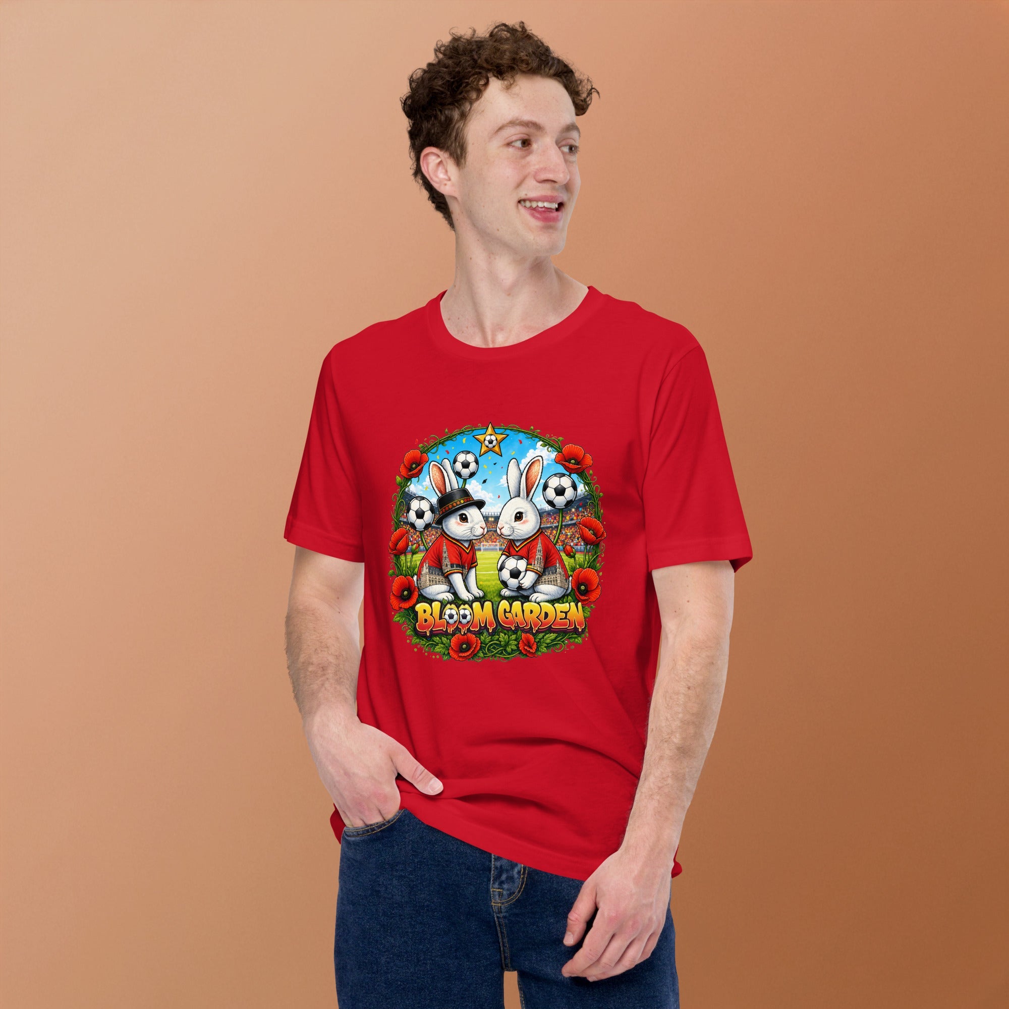 Bloom Garden "Goal & Garden" Belgium Rabbit Tee | Belgium Soccer Fan | Canada Mexico USA 2026 | Unisex - BLOOM GARDEN