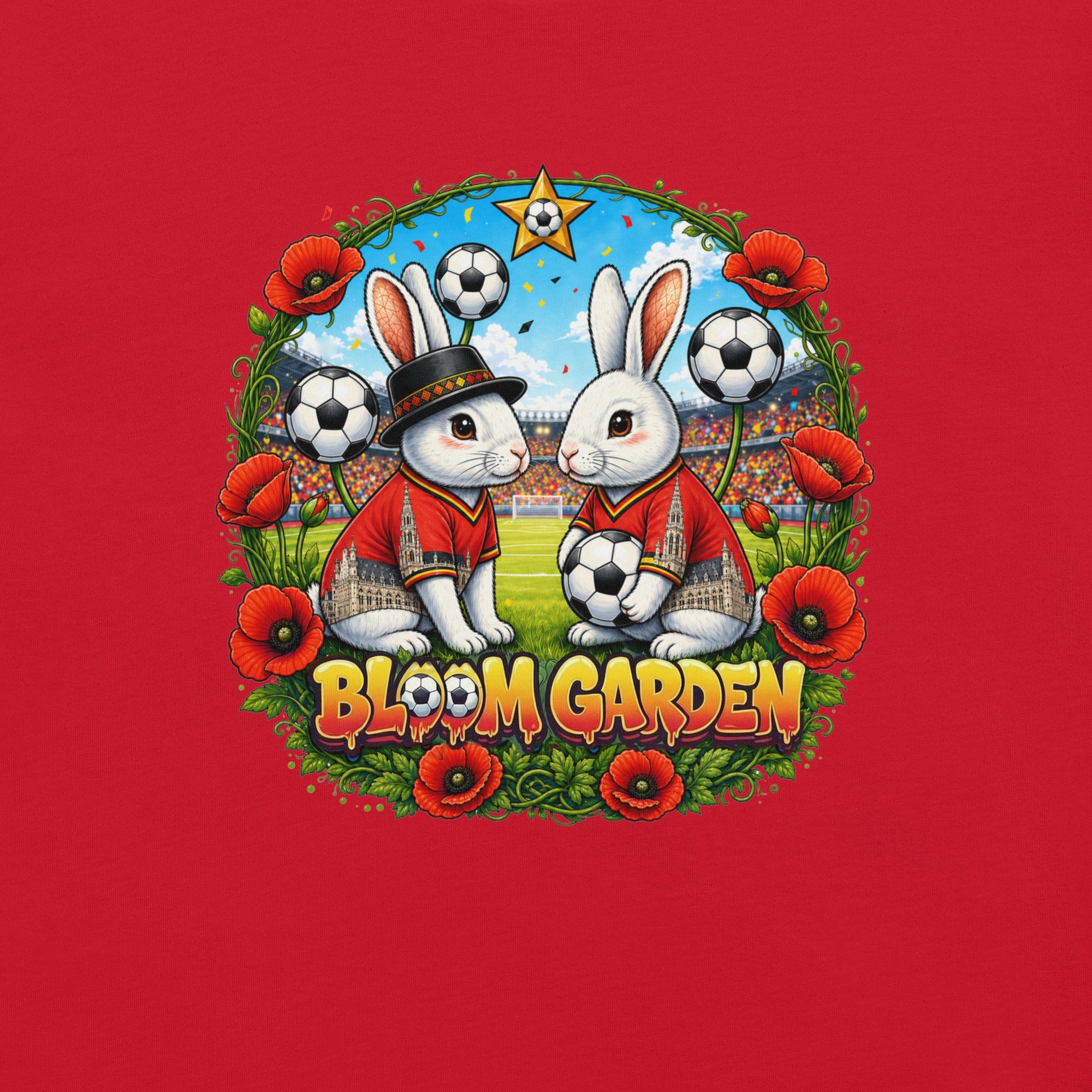 Bloom Garden "Goal & Garden" Belgium Rabbit Tee | Belgium Soccer Fan | Canada Mexico USA 2026 | Unisex - BLOOM GARDEN