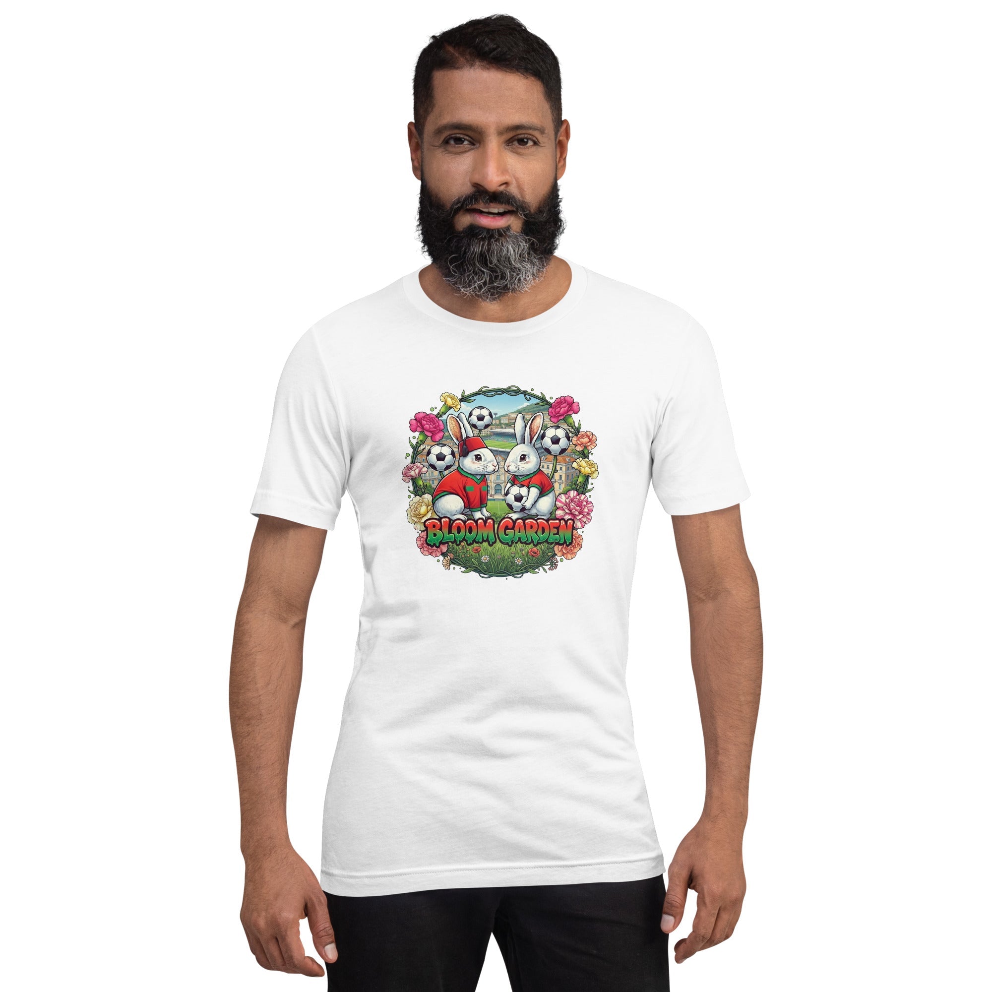 Bloom Garden "Goal & Garden" Morocco Rabbit Tee | Morocco Soccer Fan | Canada Mexico USA 2026 | Unisex - BLOOM GARDEN