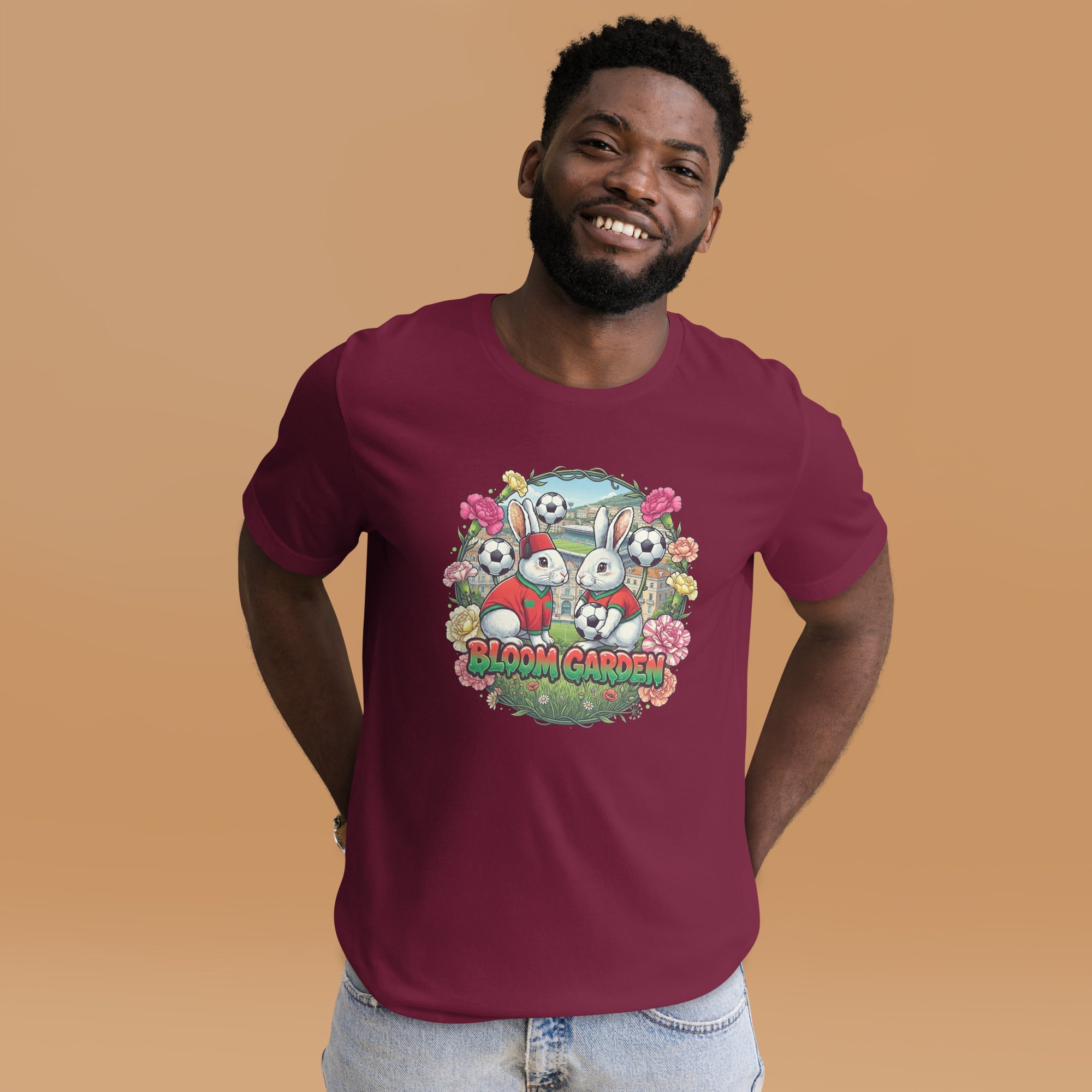 Bloom Garden "Goal & Garden" Morocco Rabbit Tee | Morocco Soccer Fan | Canada Mexico USA 2026 | Unisex - BLOOM GARDEN
